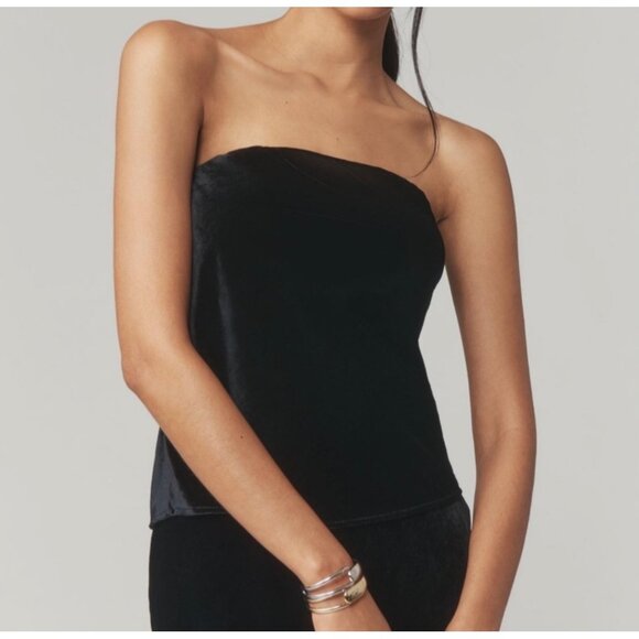 Anthropologie Womens The Tilda Strapless Top Velvet Edition Size M Black - Picture 1 of 7